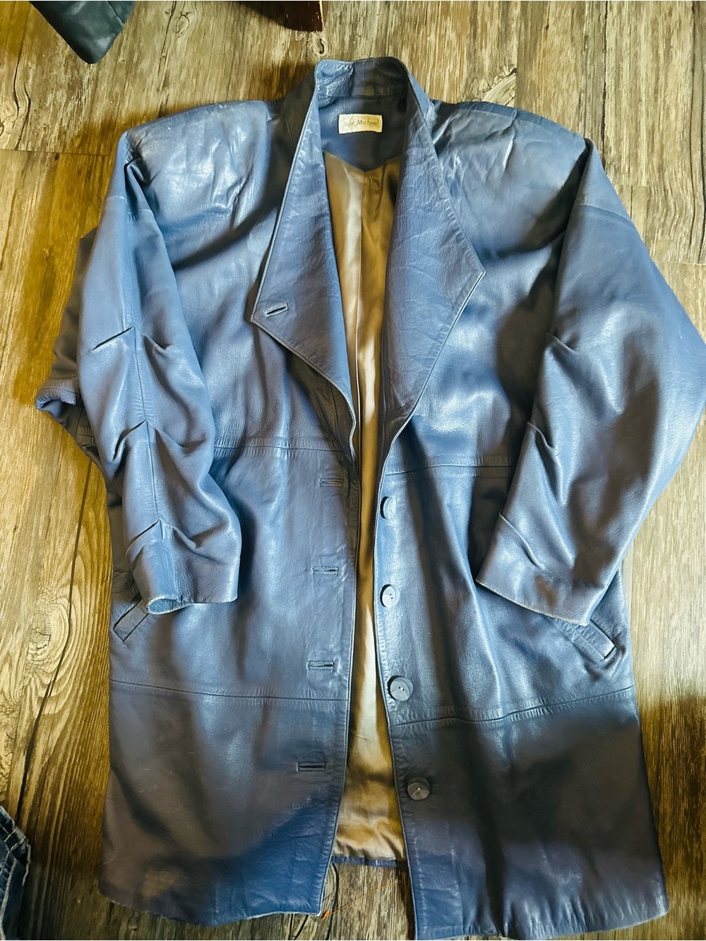 Women’s Navy Leather Coat - Vintage Slim Fit